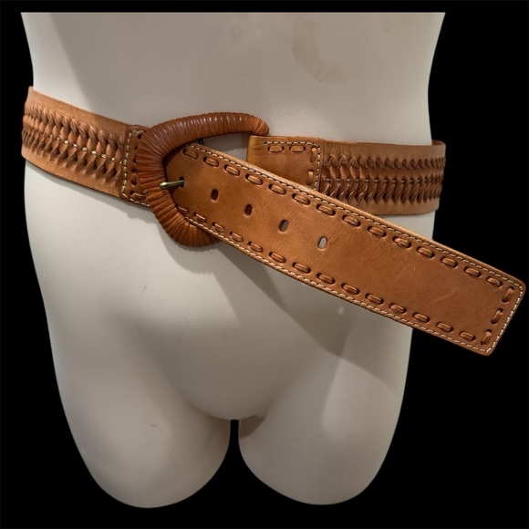 Via Spiga Tan Woven Leather Belt Boho Western Cowboy - Picture 5 of 9
